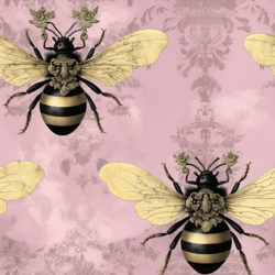 Hahoo1212_classic_damask_with_bees_pink_pale_yellow_sparse_blac_a3bdfa88-b860-4d3b-a28e-9ebe65555e9c_preview